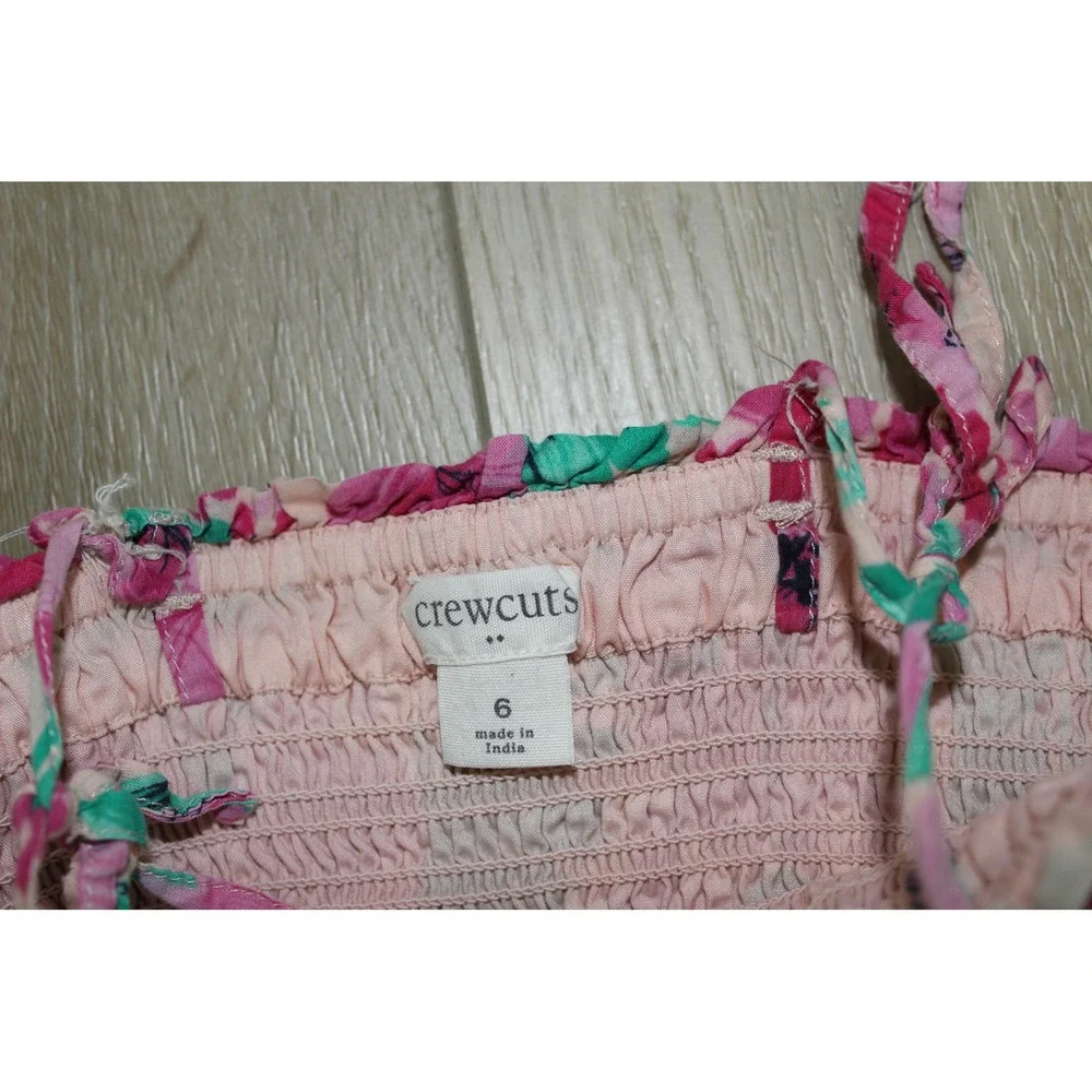 Crewcuts J.Crew Girls Pink Floral Smocked Sun Dress Adjustable Tie Straps Size 6
